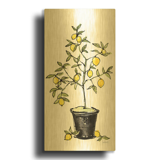 'Citron V' By Anne Tavoletti Gold Metal Wall Art