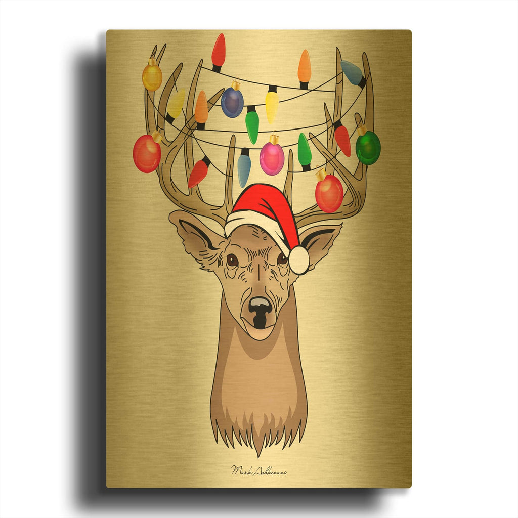 'Christmas Deer' By Mark Ashkenazi Gold Metal Wall Art