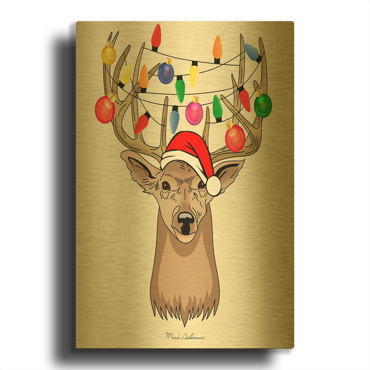 'Christmas Deer' By Mark Ashkenazi Gold Metal Wall Art