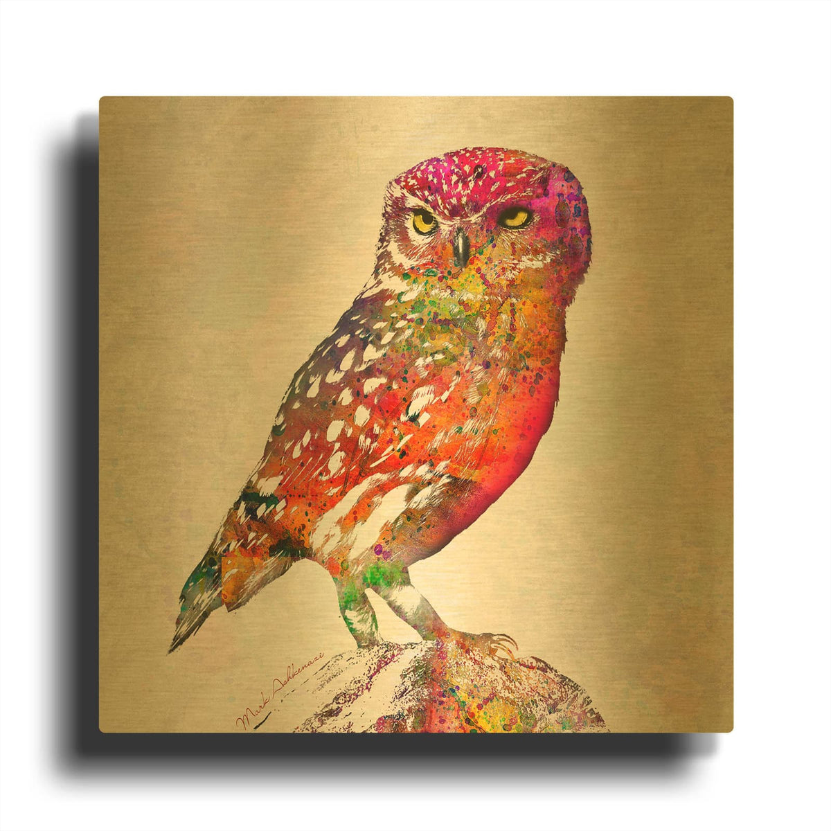 'Owel 4' By Mark Ashkenazi Gold Metal Wall Art
