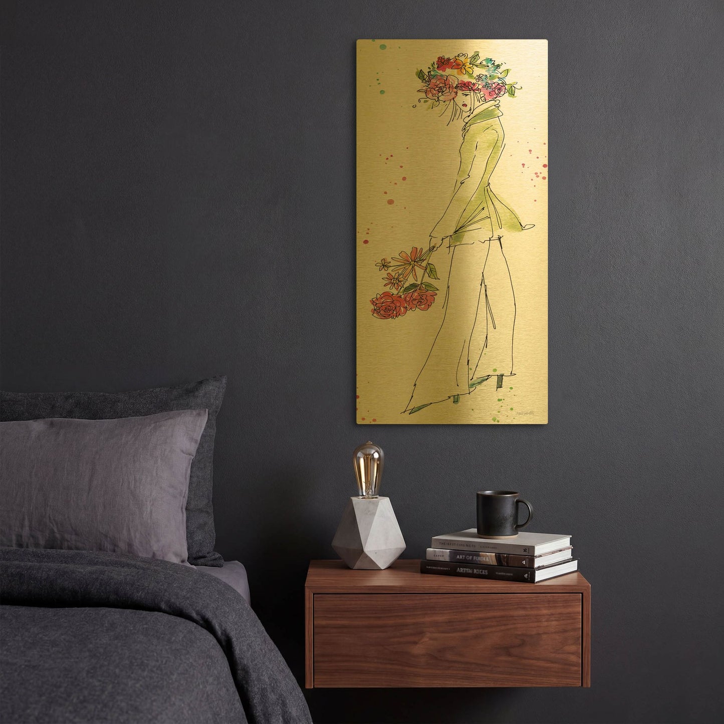 'Floral Figures VII' By Anne Tavoletti Gold Metal Wall Art