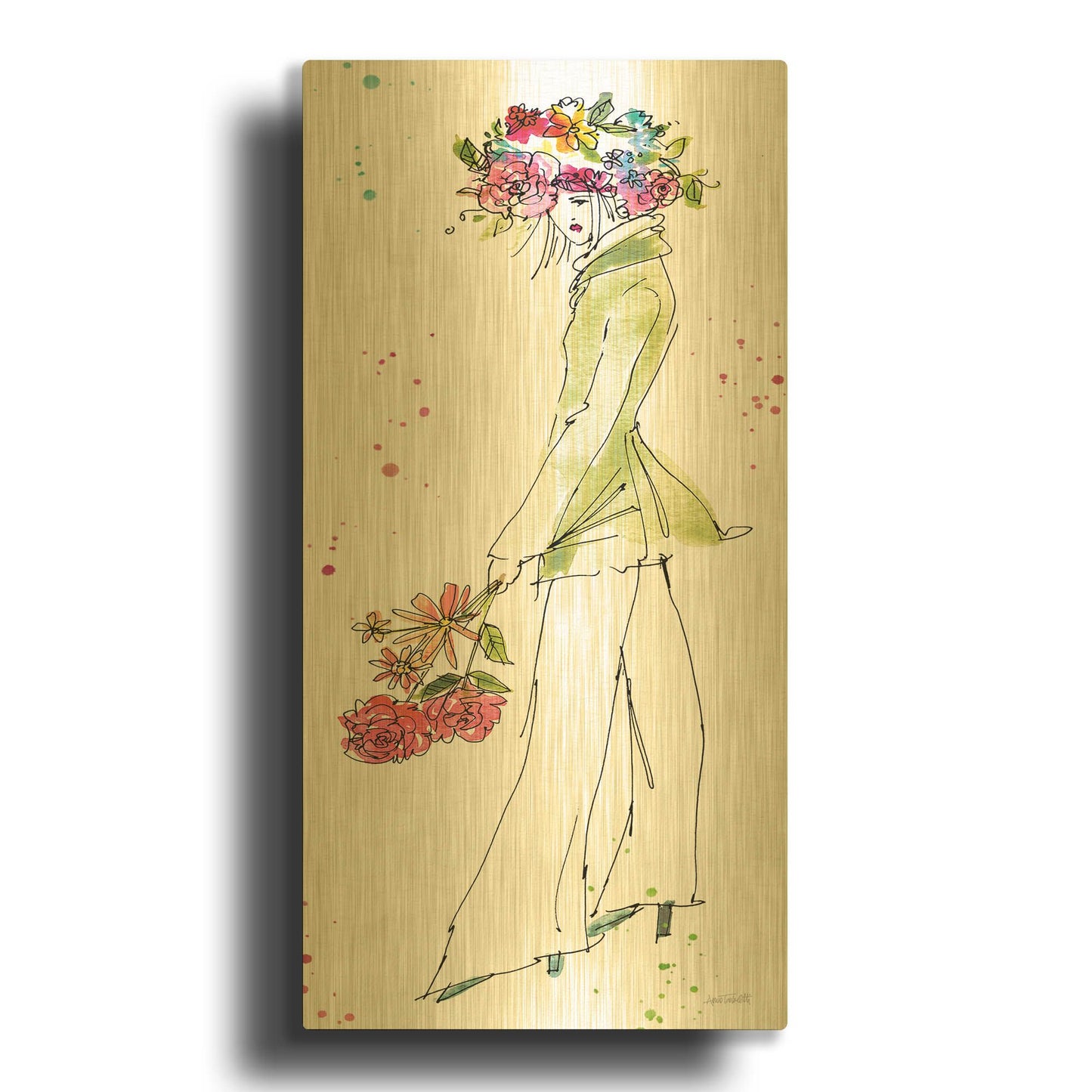 'Floral Figures VII' By Anne Tavoletti Gold Metal Wall Art