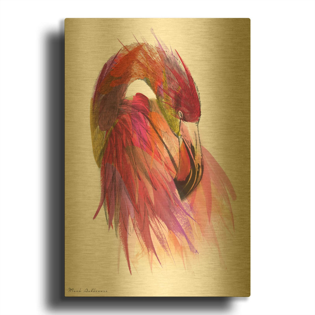 'Flamingo Colors 2' By Mark Ashkenazi Gold Metal Wall Art