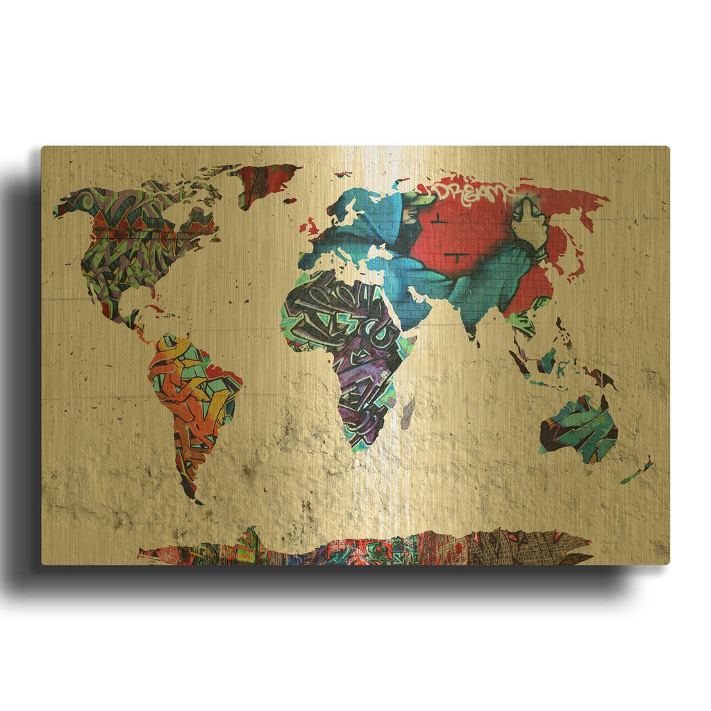 'Map Graffiti' By Mark Ashkenazi Gold Metal Wall Art