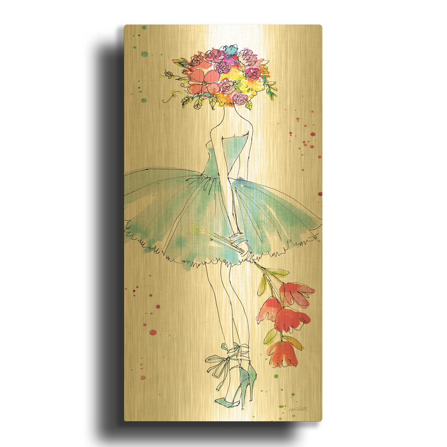 'Floral Figures VI' By Anne Tavoletti Gold Metal Wall Art
