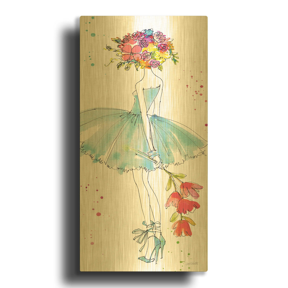 'Floral Figures VI' By Anne Tavoletti Gold Metal Wall Art