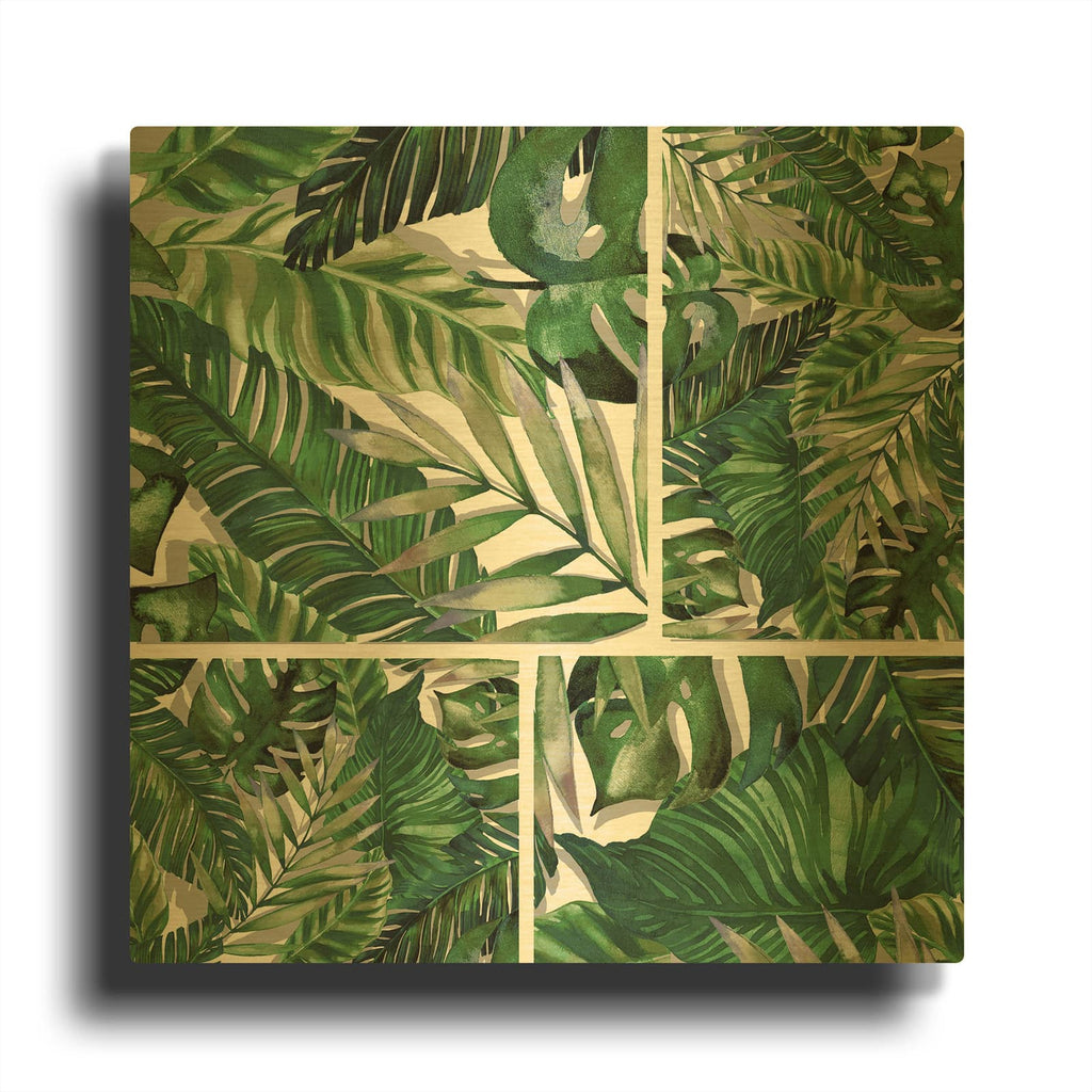 'Tropical Leaves 3' By Mark Ashkenazi Gold Metal Wall Art