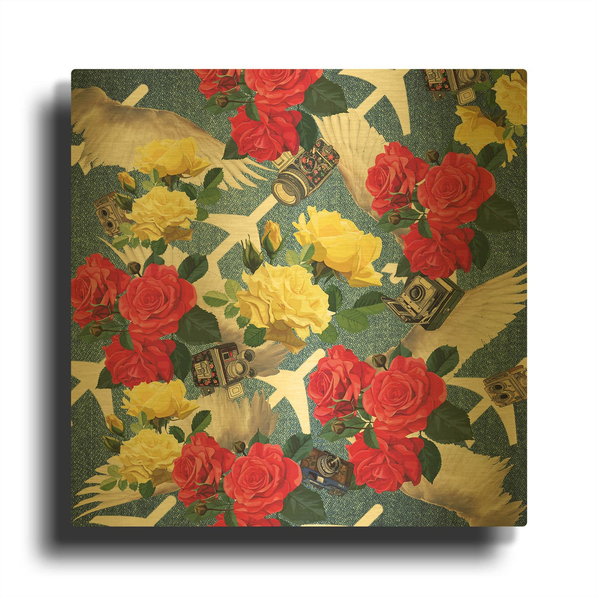 'Flowers And Wings Geans' By Mark Ashkenazi Gold Metal Wall Art