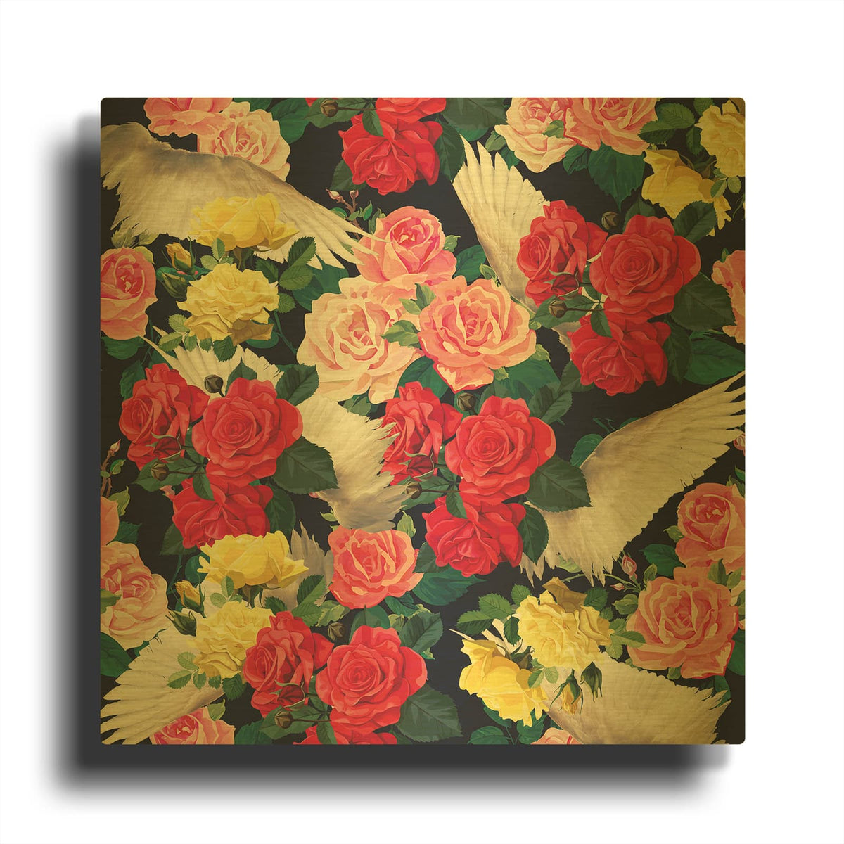 'Flowers And Wings' By Mark Ashkenazi Gold Metal Wall Art