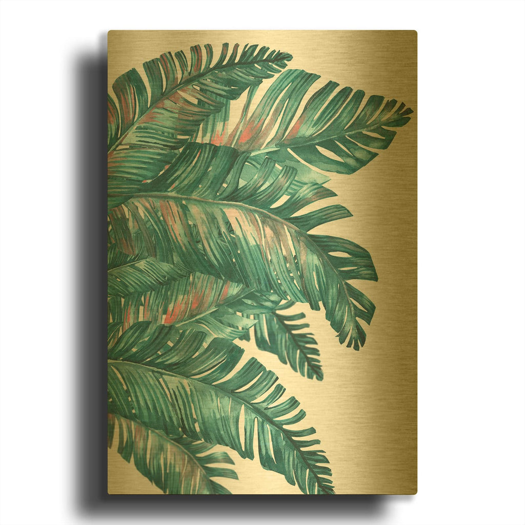 'Tropical Leaves 6' By Mark Ashkenazi Gold Metal Wall Art