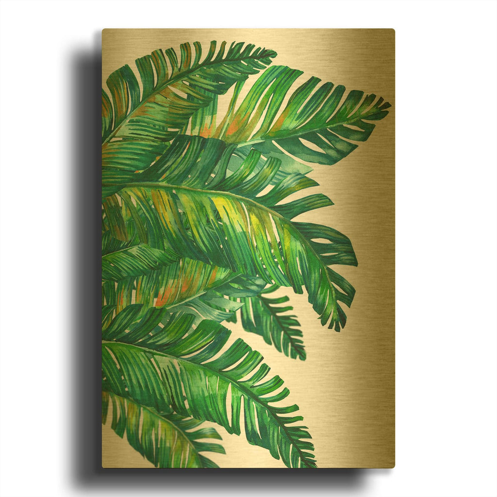 'Tropical Leaves 7' By Mark Ashkenazi Gold Metal Wall Art