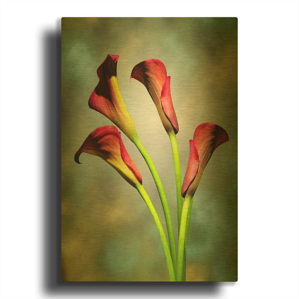 'Red Flowers' By Mark Ashkenazi Gold Metal Wall Art