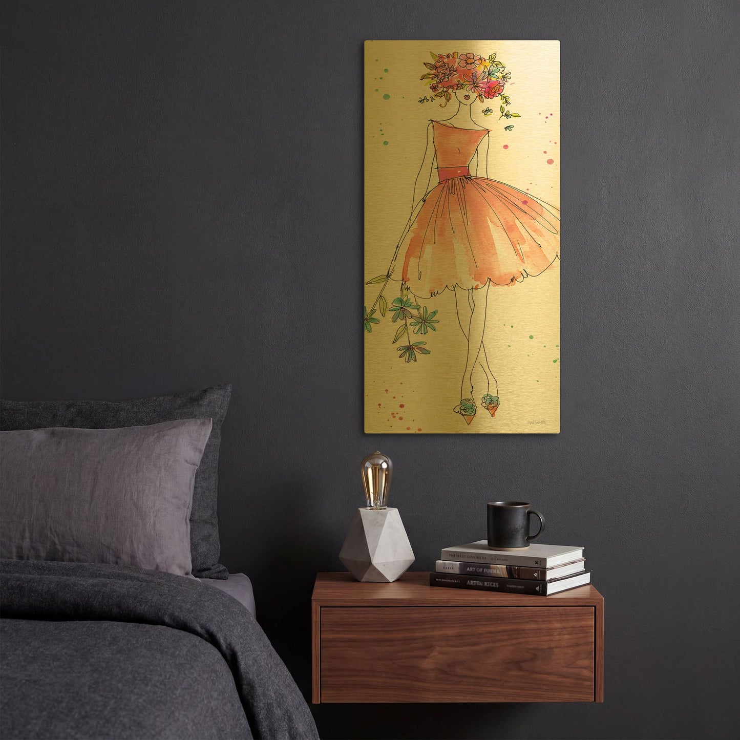 'Floral Figures VIII' By Anne Tavoletti Gold Metal Wall Art