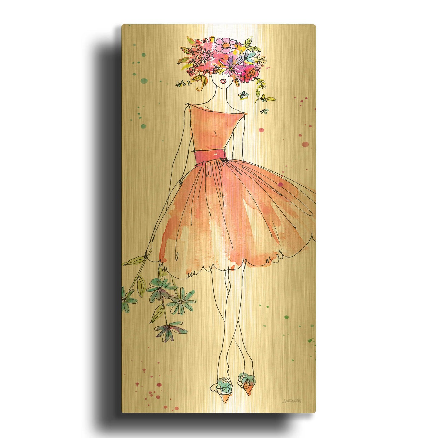 'Floral Figures VIII' By Anne Tavoletti Gold Metal Wall Art