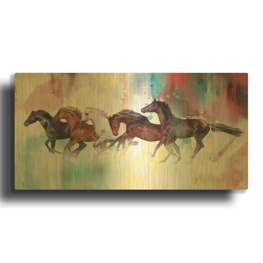 'Horses Wild' By Mark Ashkenazi Gold Metal Wall Art