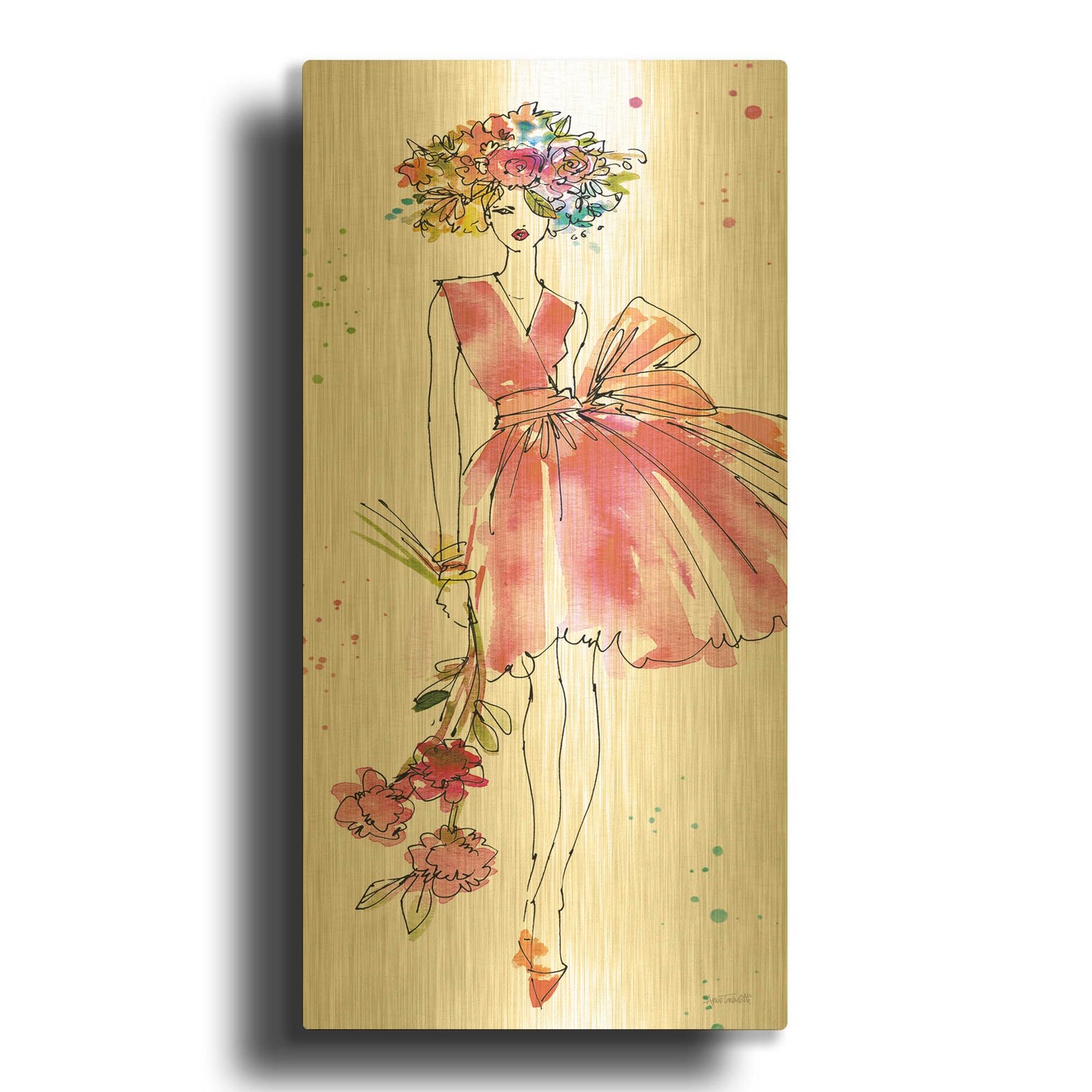 'Floral Figures V' By Anne Tavoletti Gold Metal Wall Art