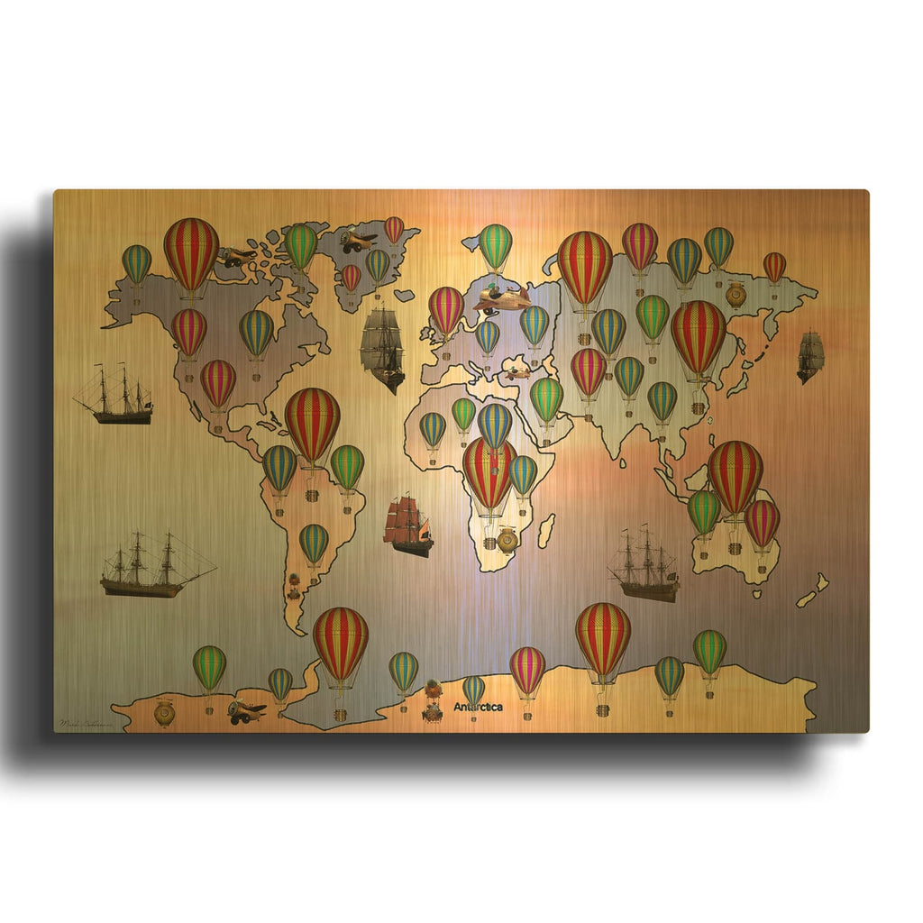 'Map Of The World Vintage 10' By Mark Ashkenazi Gold Metal Wall Art