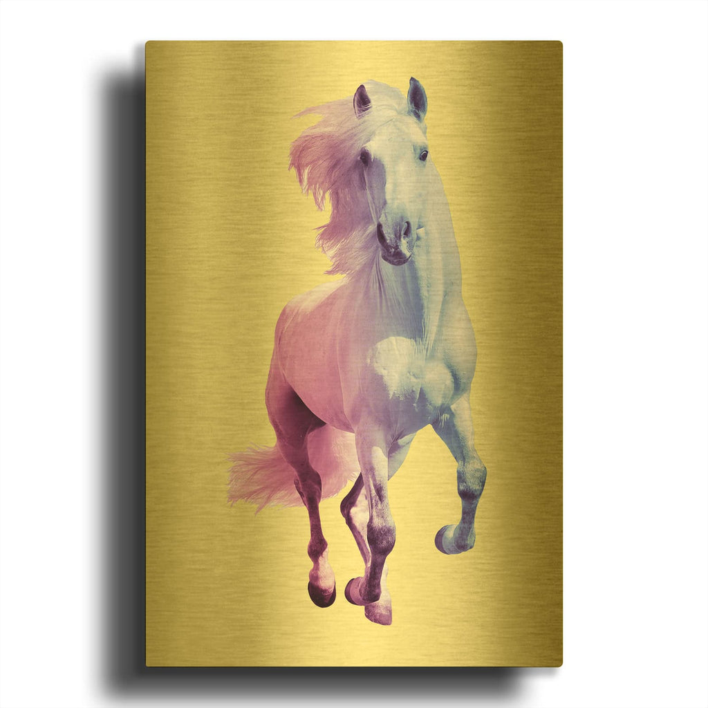 'Minimal Yelow Horse' By Mark Ashkenazi Gold Metal Wall Art