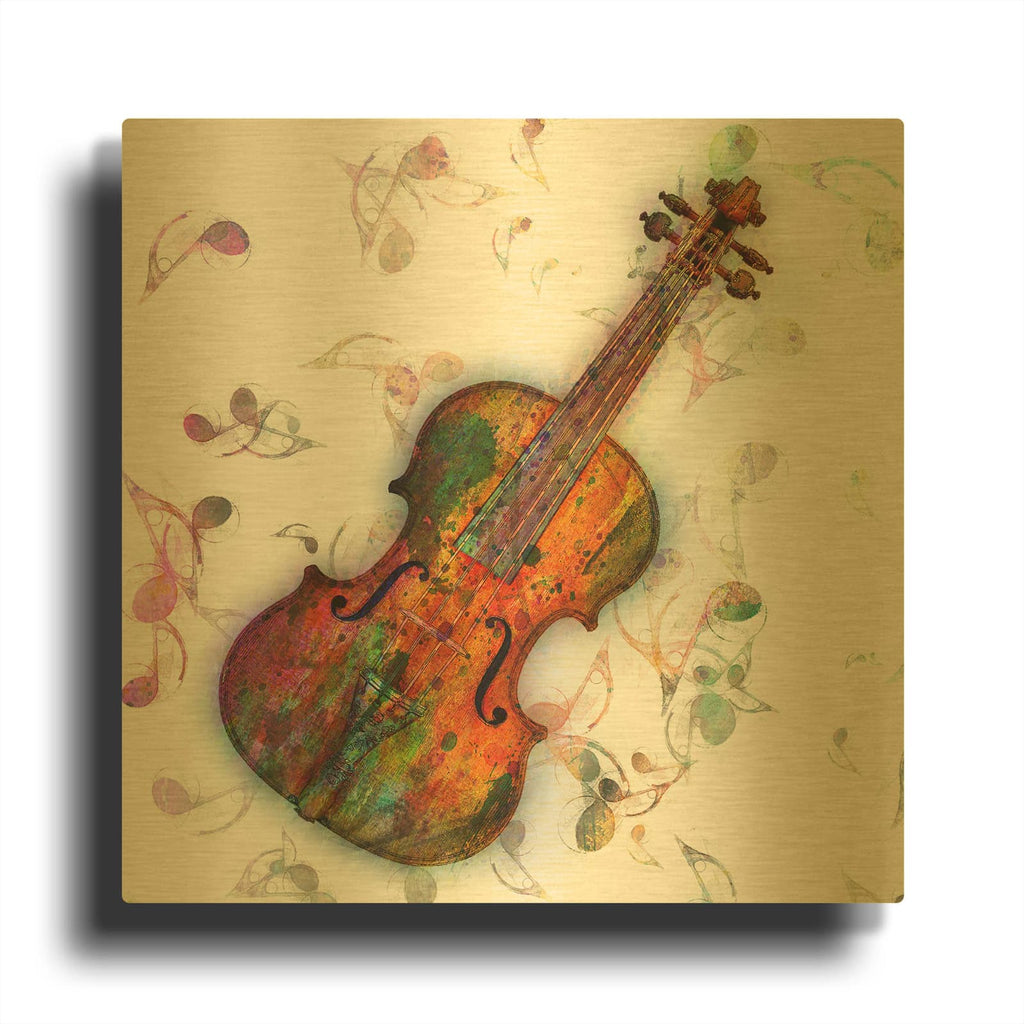 'Violin' By Mark Ashkenazi Gold Metal Wall Art