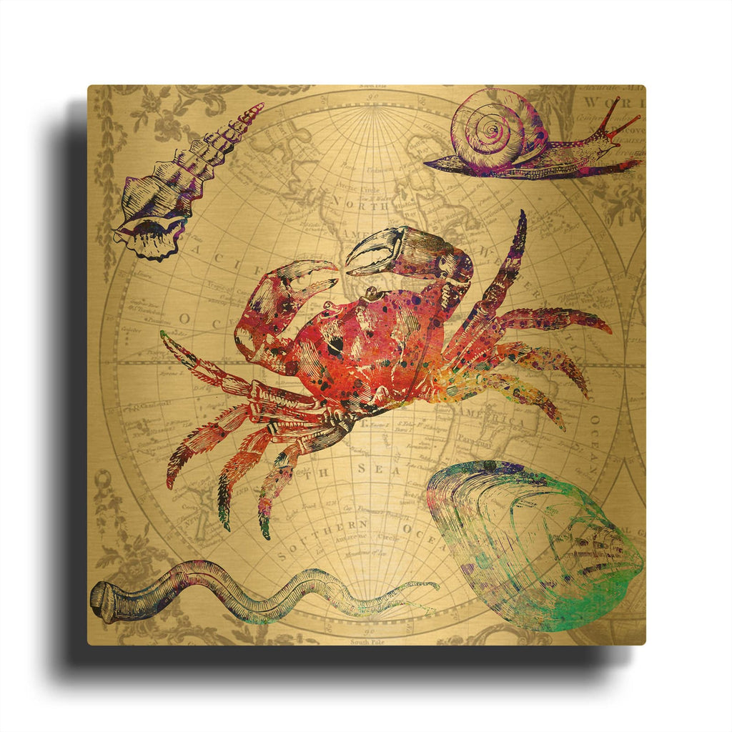 'Crab Map' By Mark Ashkenazi Gold Metal Wall Art
