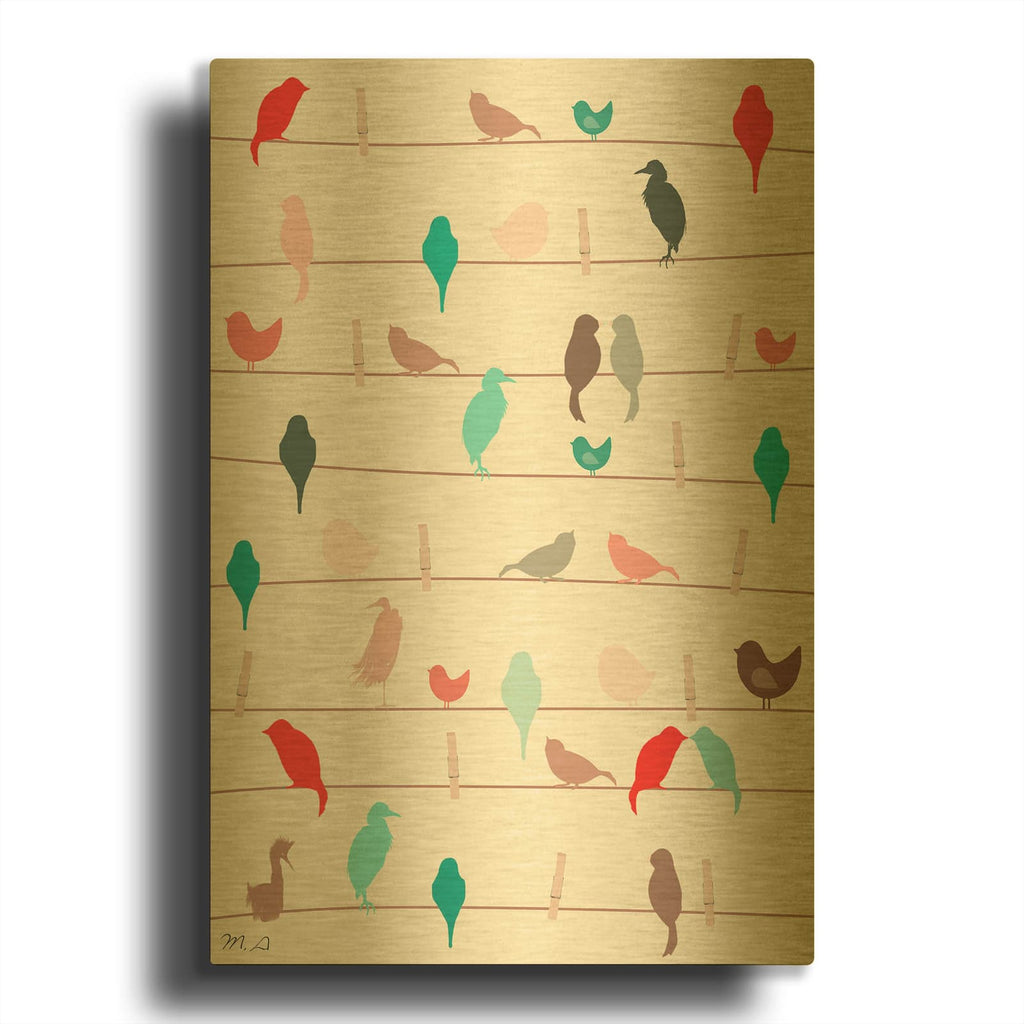 'Bird Love Pattern' By Mark Ashkenazi Gold Metal Wall Art