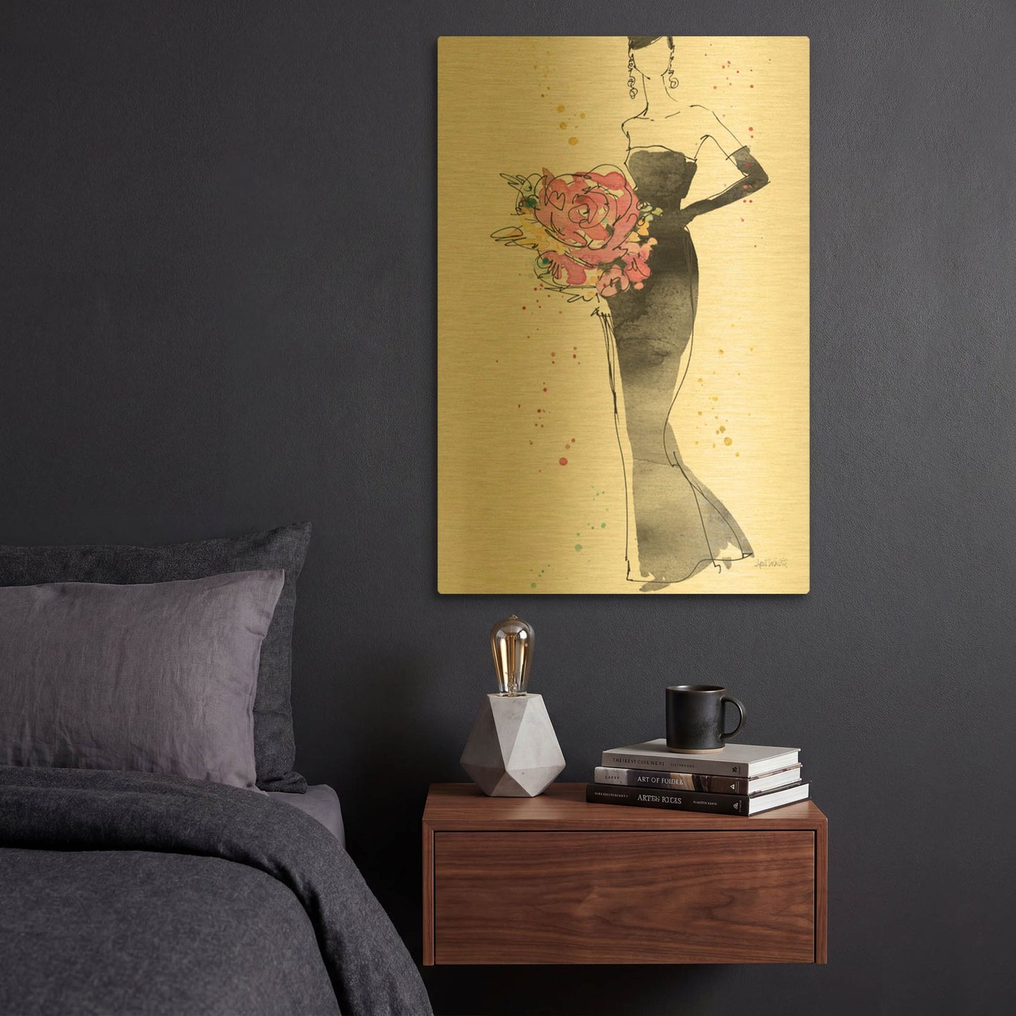 'Floral Fashion III' By Anne Tavoletti Gold Metal Wall Art
