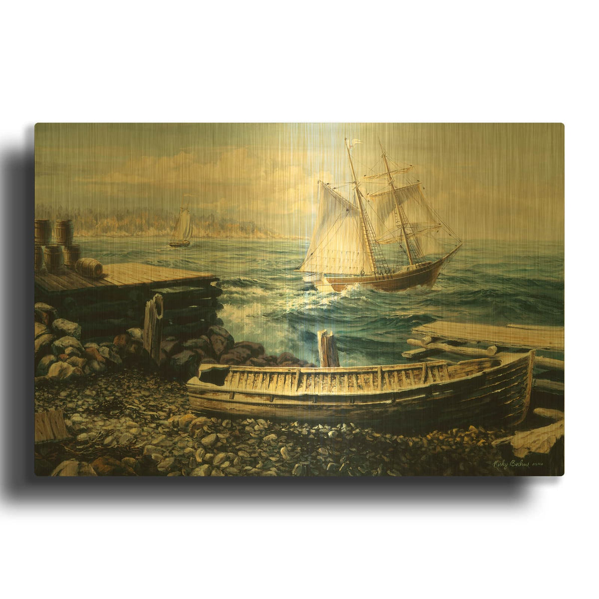 'Coastal New England' By Nicky Boehme Gold Metal Wall Art