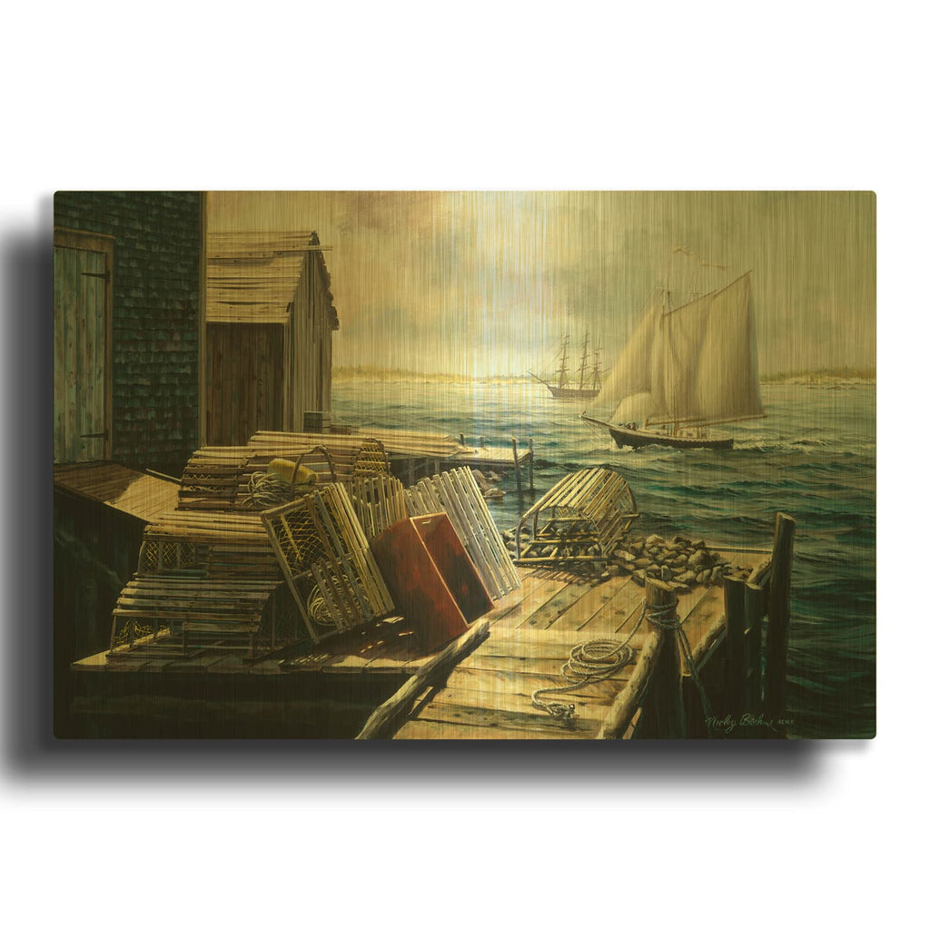 'Lobster Pots New England' By Nicky Boehme Gold Metal Wall Art