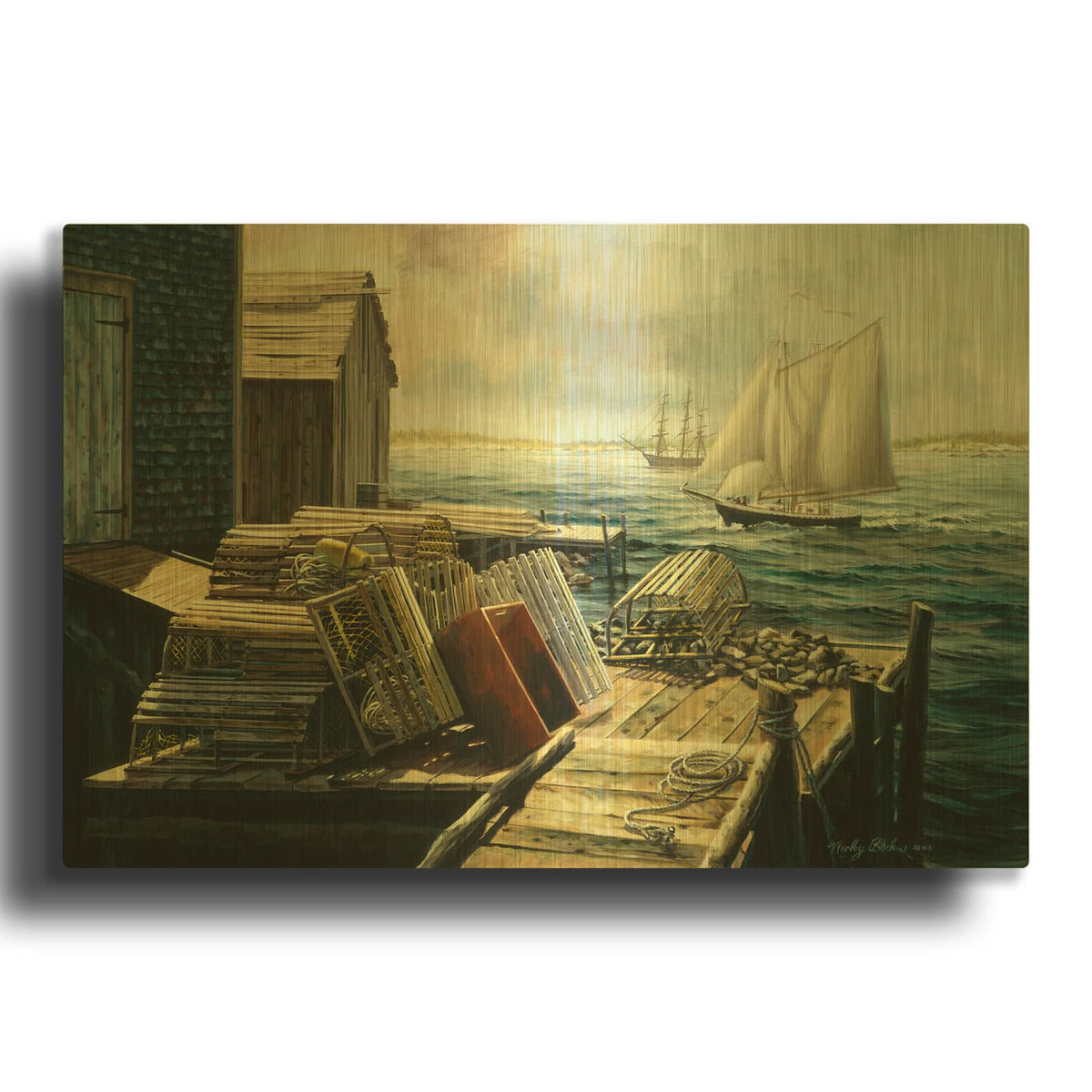 'Lobster Pots New England' By Nicky Boehme Gold Metal Wall Art