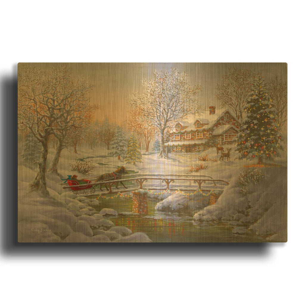 'Over The Bridge To Grandmas House' By Nicky Boehme Gold Metal Wall Art