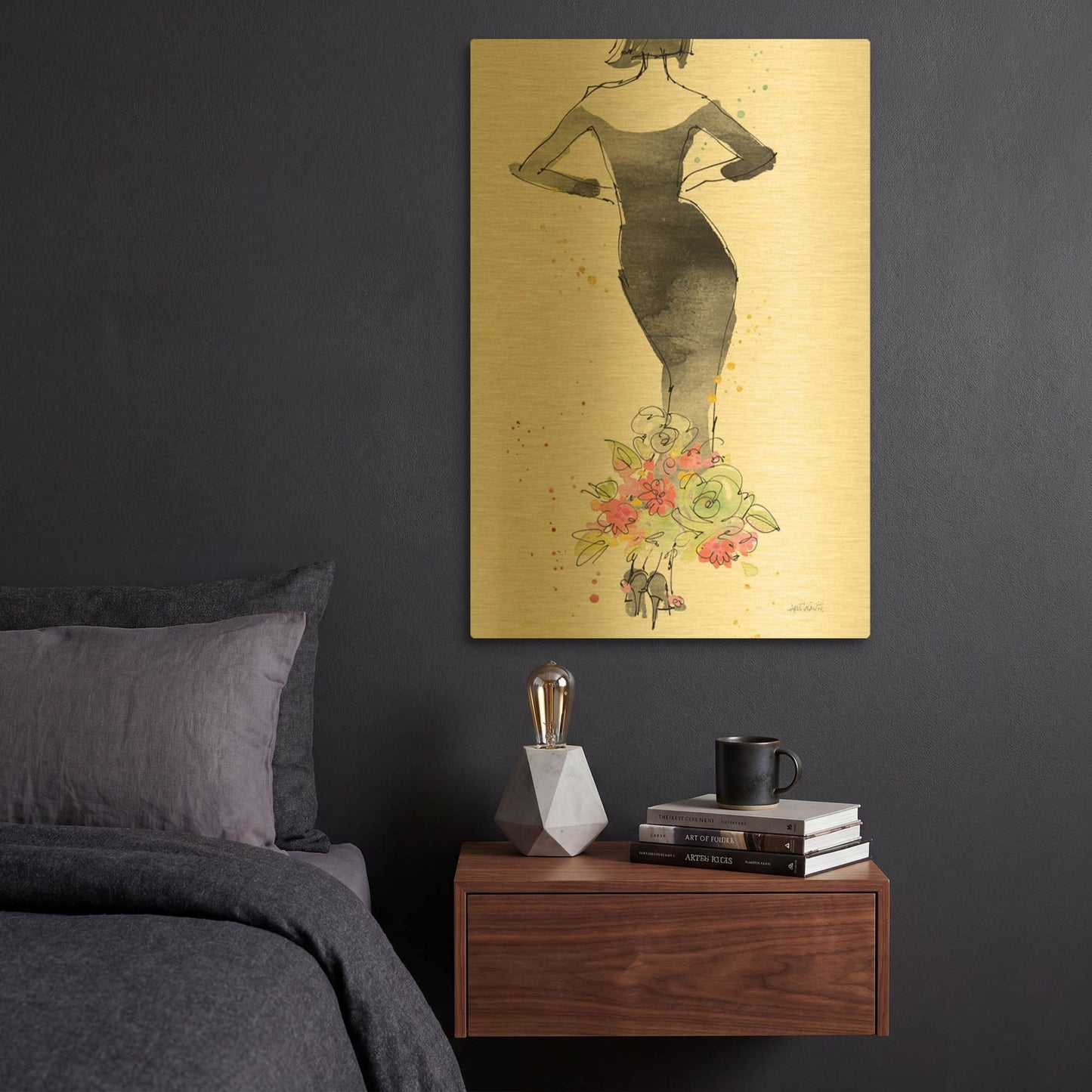 'Floral Fashion I' By Anne Tavoletti Gold Metal Wall Art