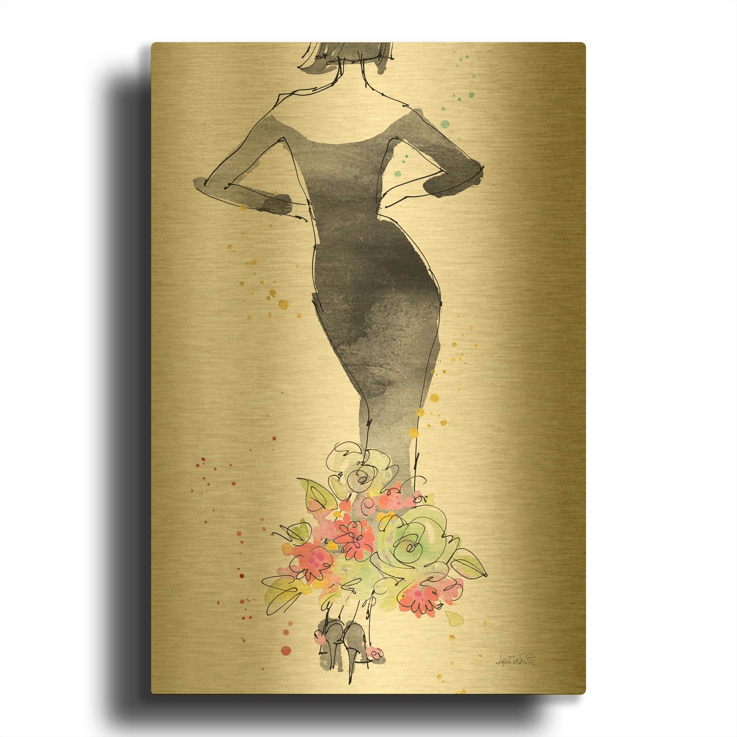 'Floral Fashion I' By Anne Tavoletti Gold Metal Wall Art