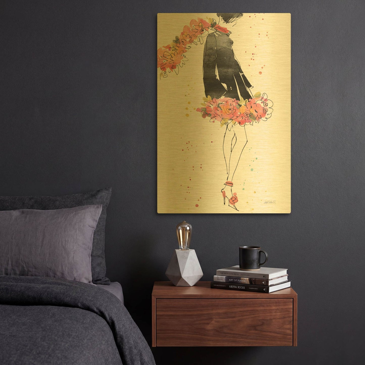 'Floral Fashion IV' By Anne Tavoletti Gold Metal Wall Art