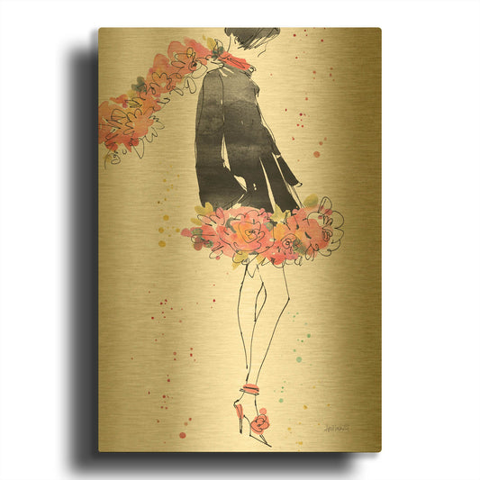 'Floral Fashion IV' By Anne Tavoletti Gold Metal Wall Art