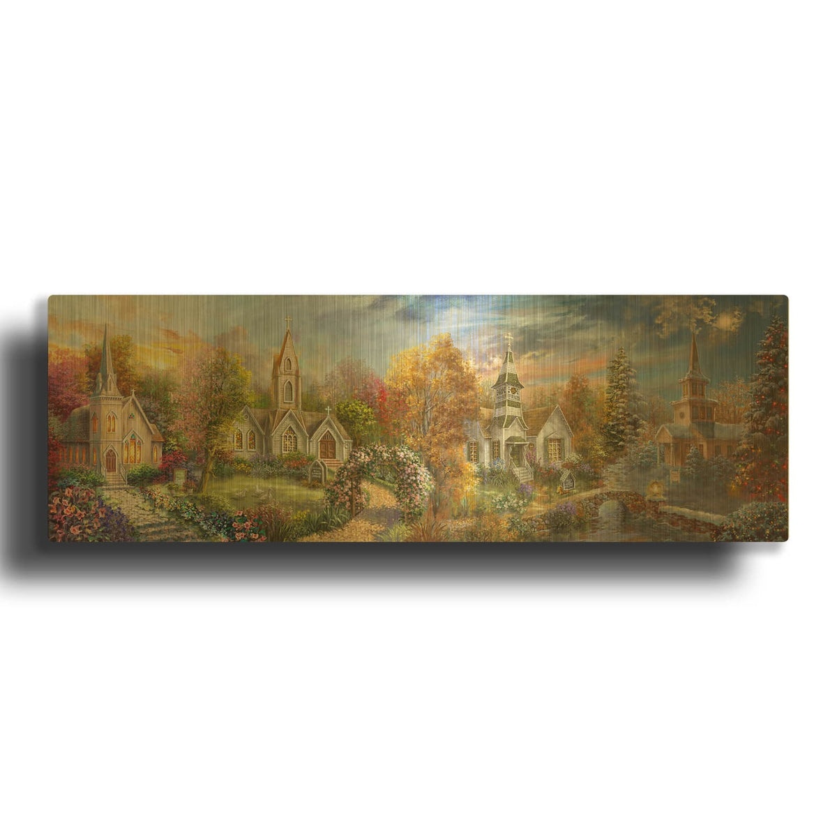 'A Church For All Seasons' By Nicky Boehme Gold Metal Wall Art