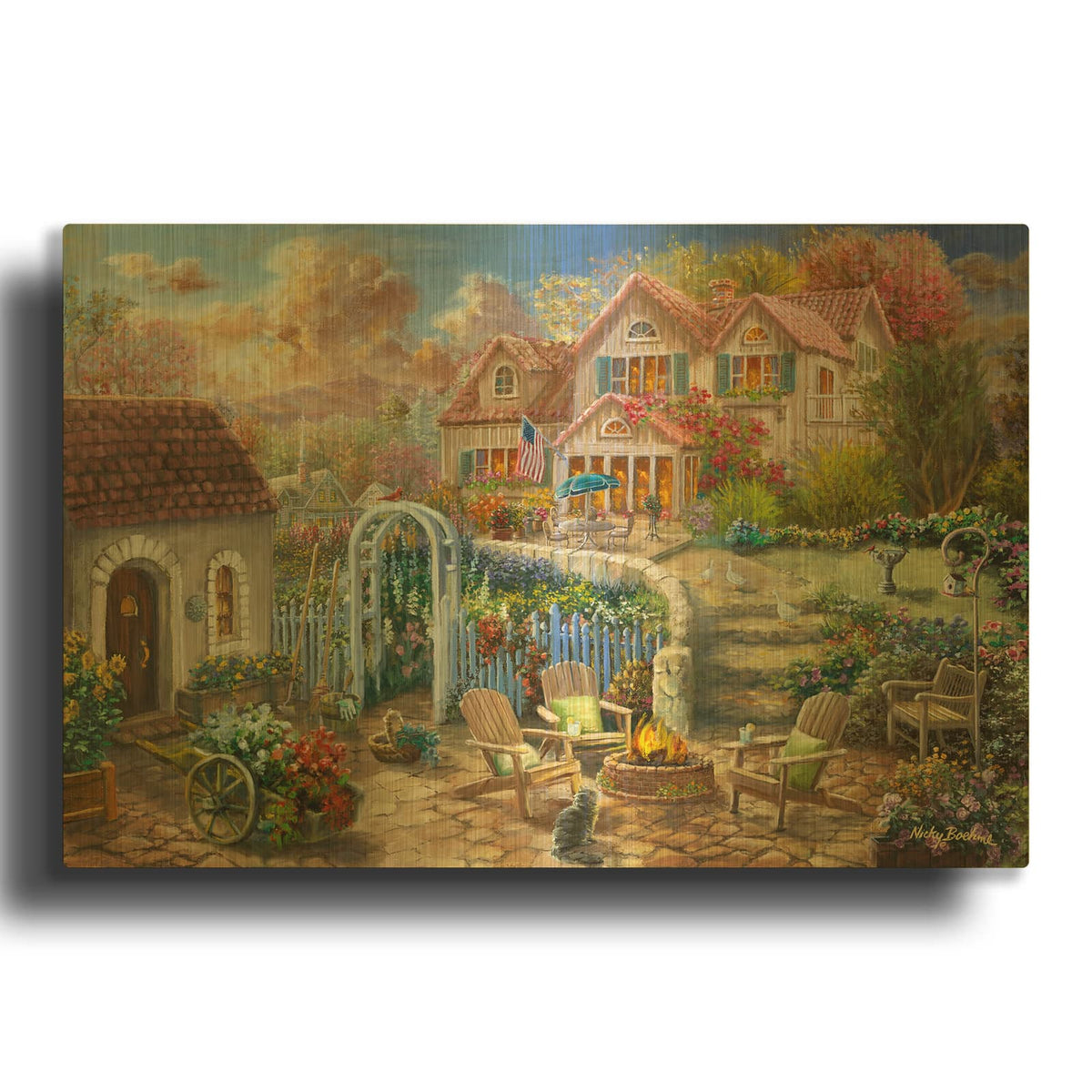 'Backyard Retreat' By Nicky Boehme Gold Metal Wall Art