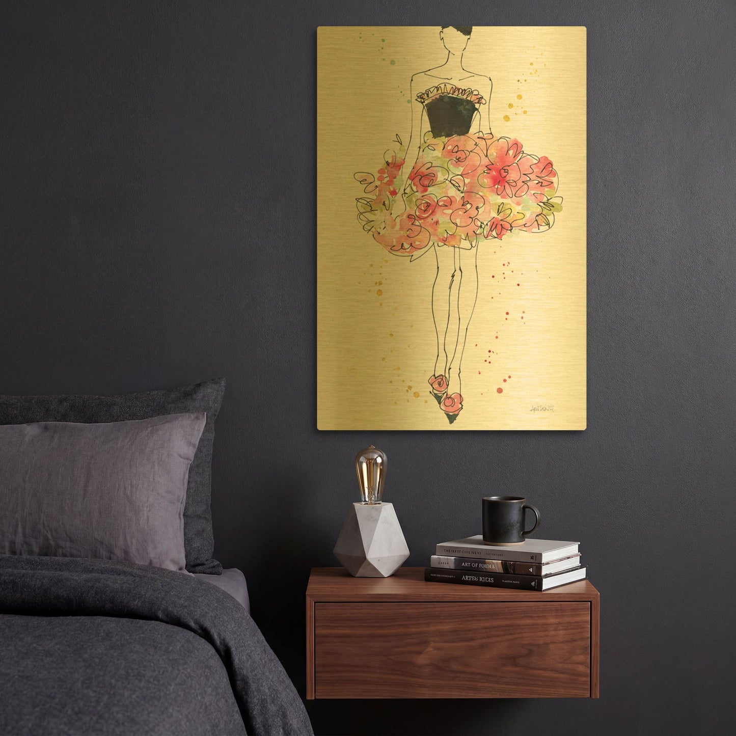 'Floral Fashion II' By Anne Tavoletti Gold Metal Wall Art