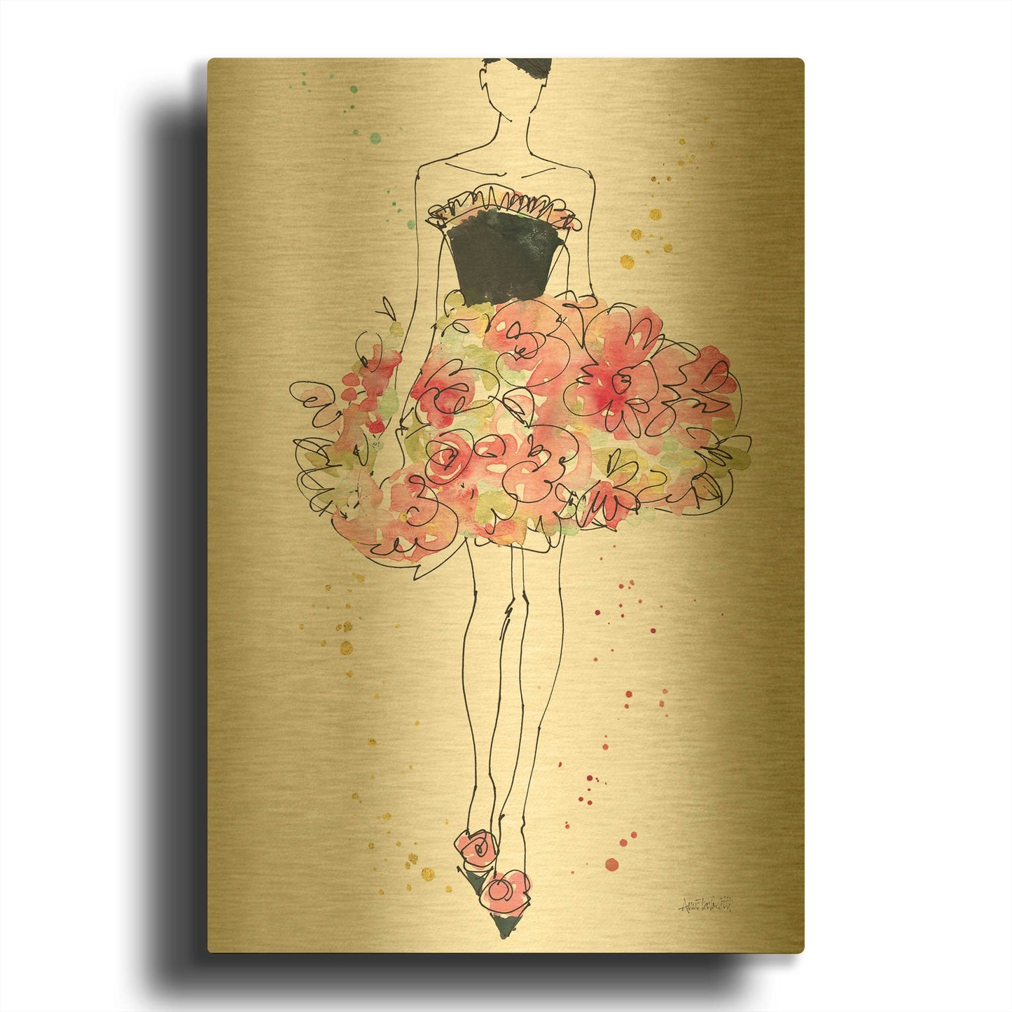 'Floral Fashion II' By Anne Tavoletti Gold Metal Wall Art