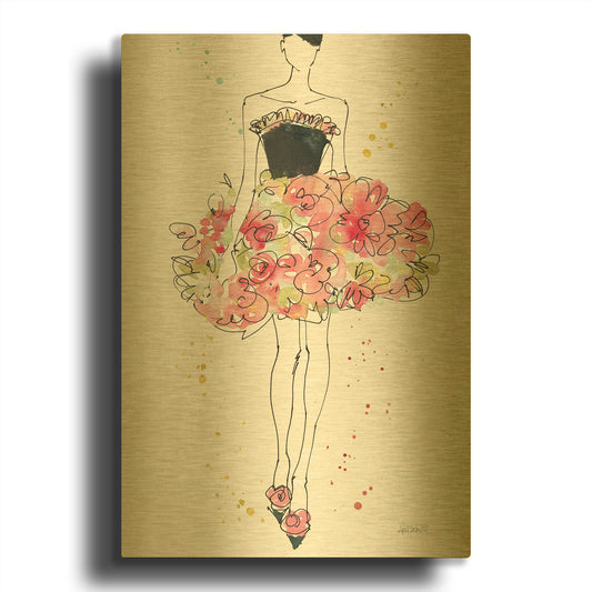 'Floral Fashion II' By Anne Tavoletti Gold Metal Wall Art