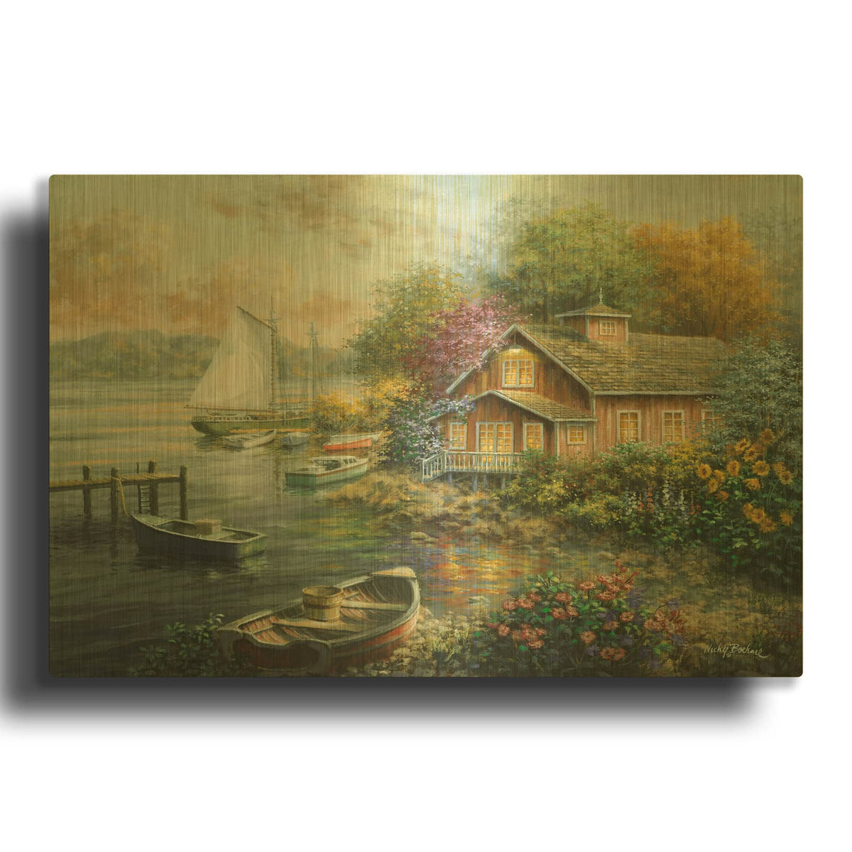 'Peaceful Mooring' By Nicky Boehme Gold Metal Wall Art