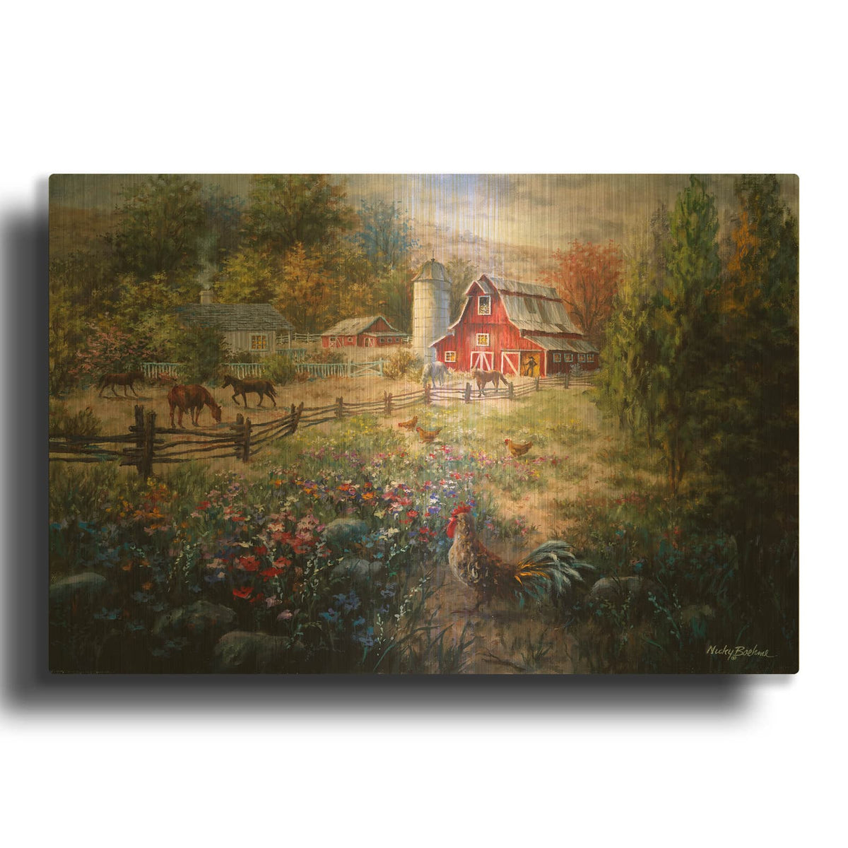 'Grazing The Fertile Farmland' By Nicky Boehme Gold Metal Wall Art