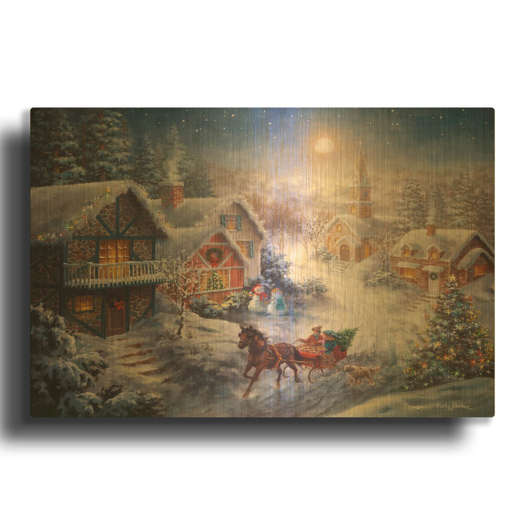 'In A One Horse Open Sleigh' By Nicky Boehme Gold Metal Wall Art