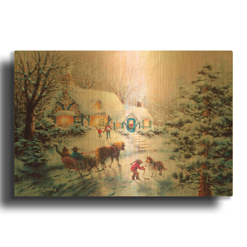 'Christmas Visit' By Nicky Boehme Gold Metal Wall Art
