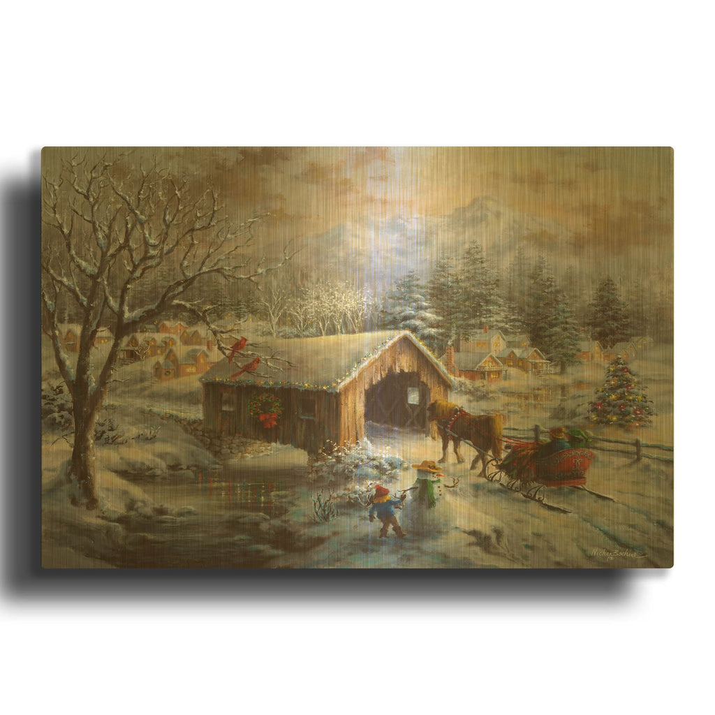 'Covered Bridge' By Nicky Boehme Gold Metal Wall Art