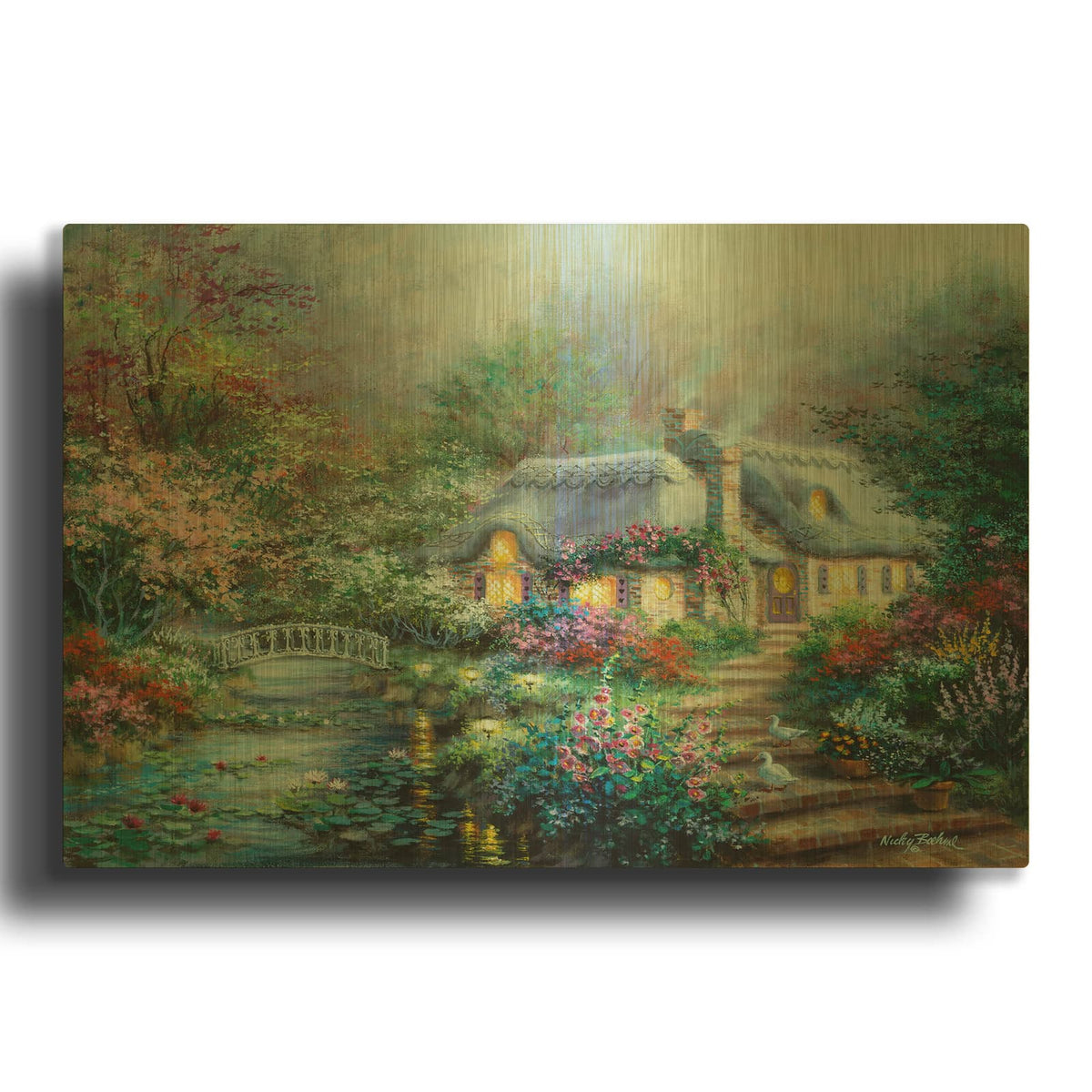 'Little River Cottage' By Nicky Boehme Gold Metal Wall Art
