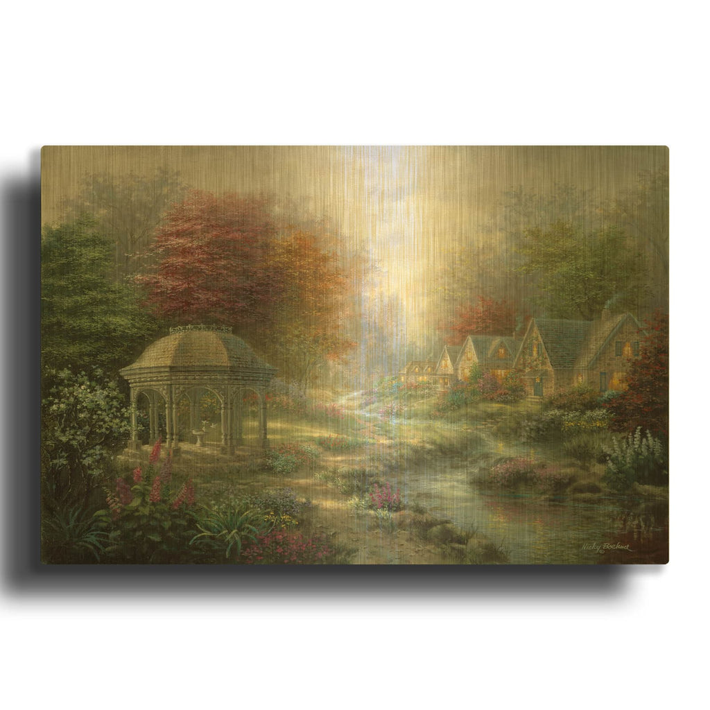 'Gazebo Village' By Nicky Boehme Gold Metal Wall Art