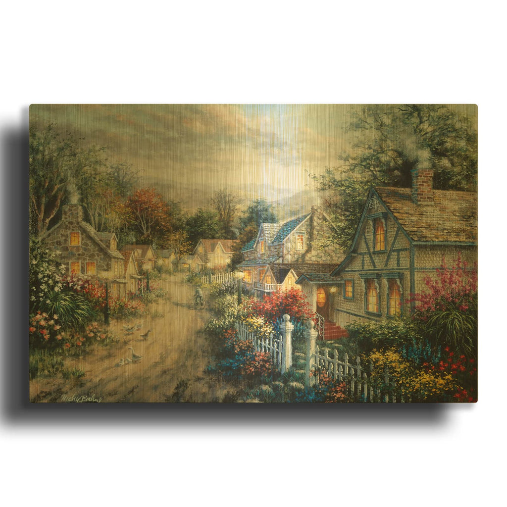'Down Cottage Lane' By Nicky Boehme Gold Metal Wall Art