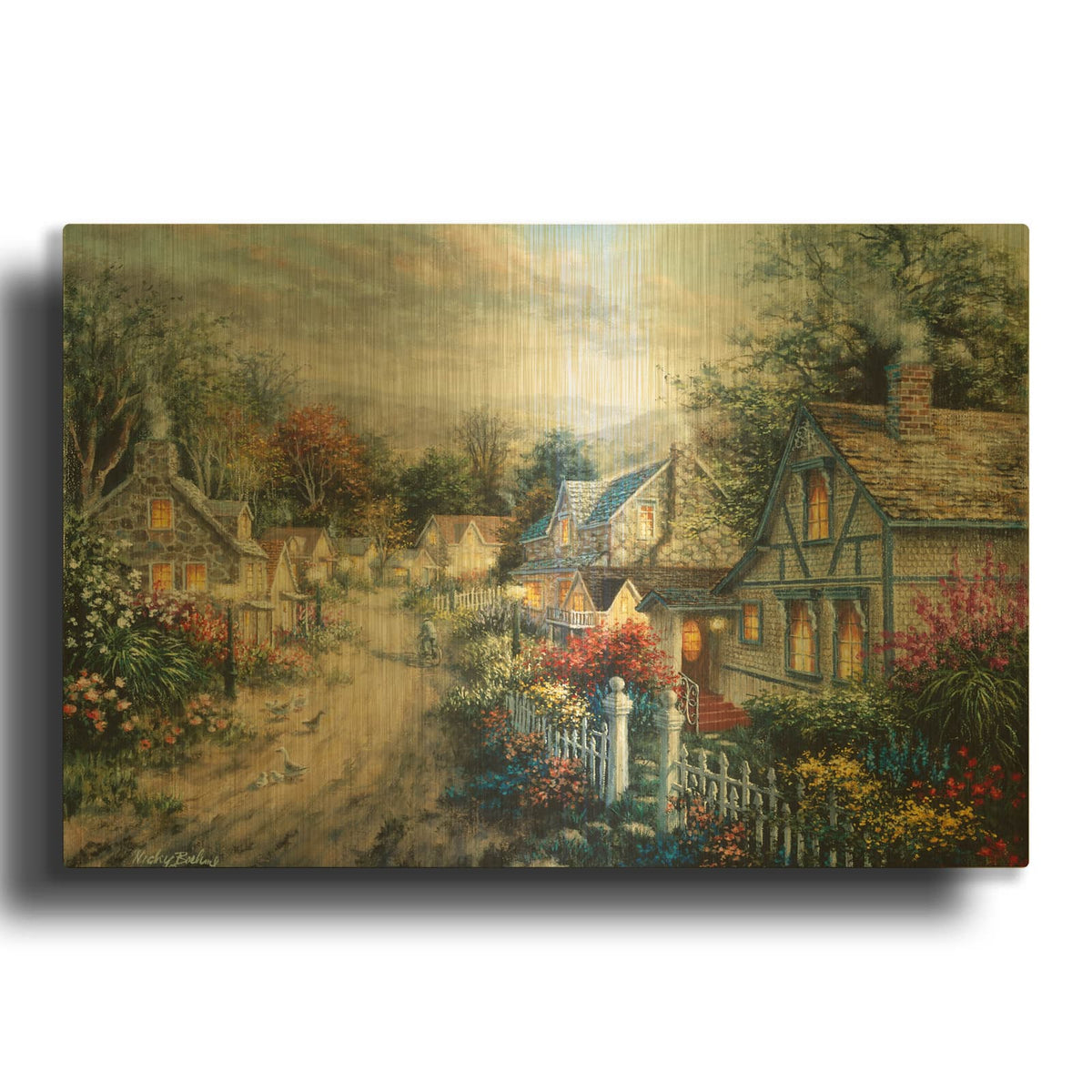 'Down Cottage Lane' By Nicky Boehme Gold Metal Wall Art