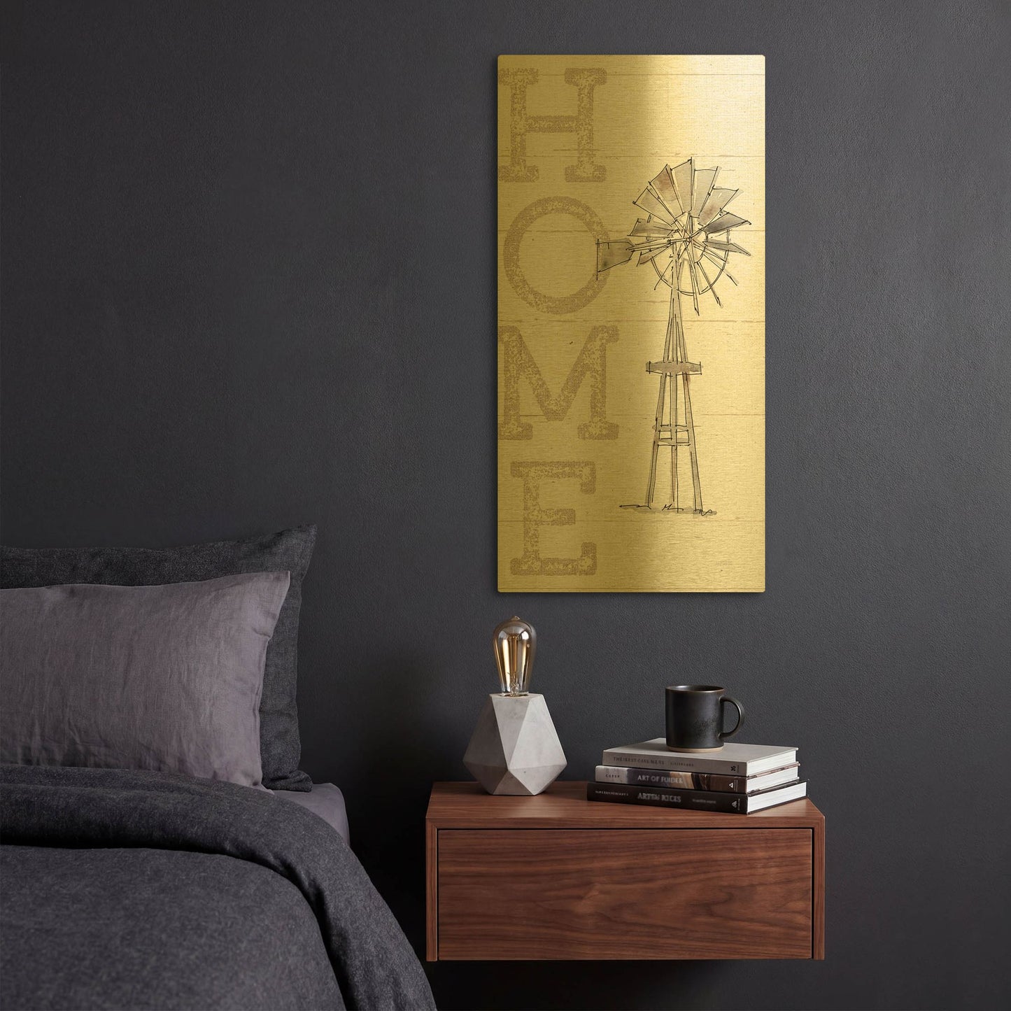 'Farm Memories III Home' By Anne Tavoletti Gold Metal Wall Art