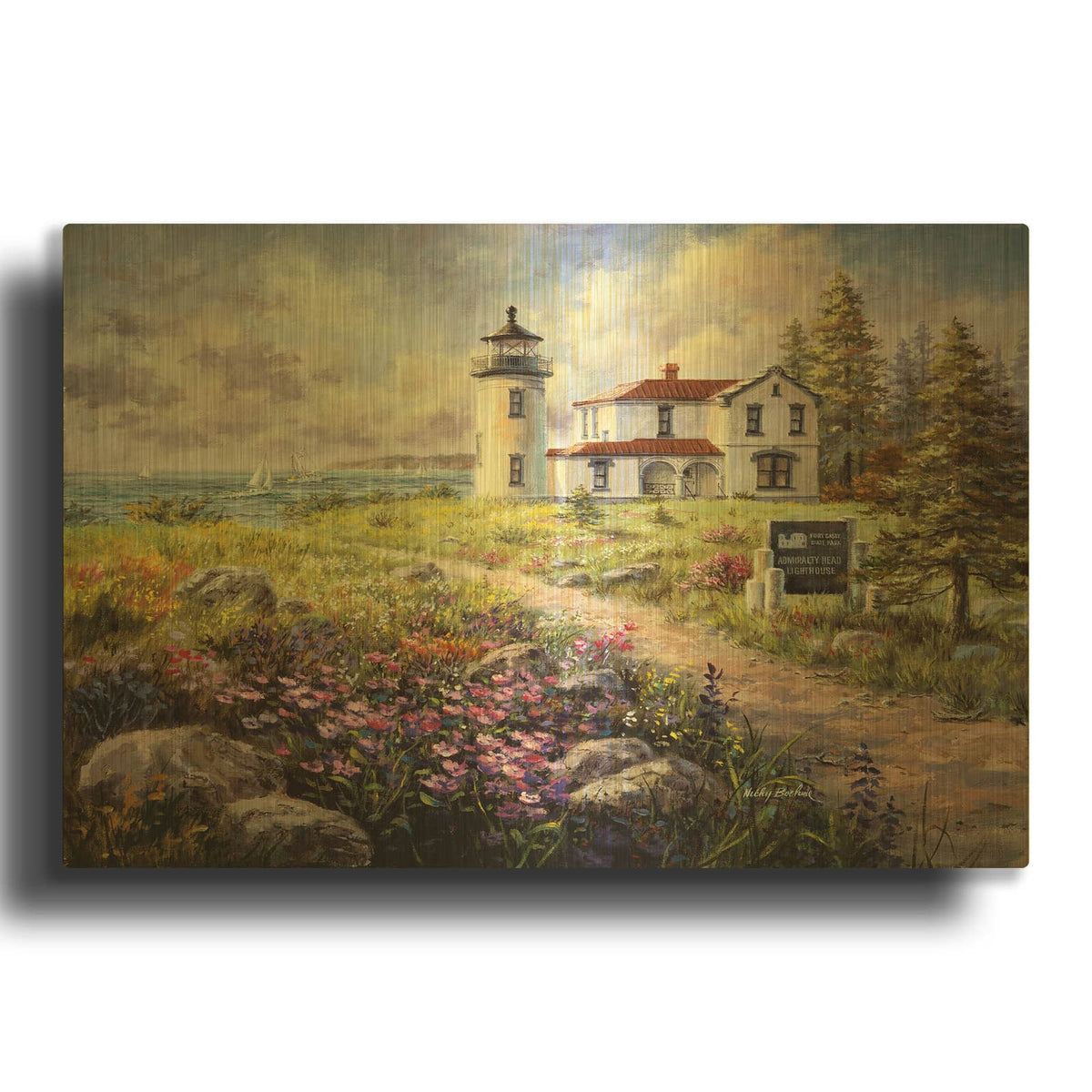 'Admirality Head Lighthouse' By Nicky Boehme Gold Metal Wall Art